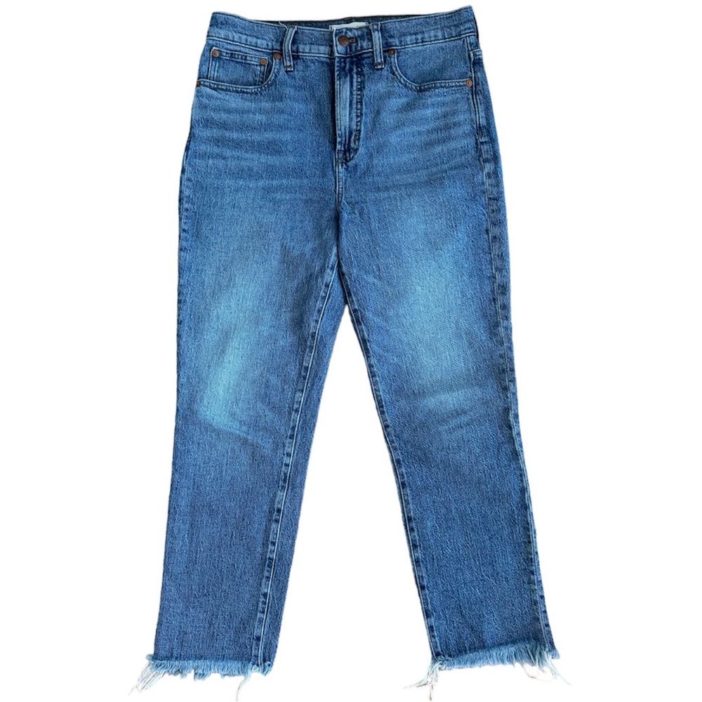 Madewell The Perfect Vintage Jeans Blue Medium Wash Raw Hem Cropped Leg Size 29